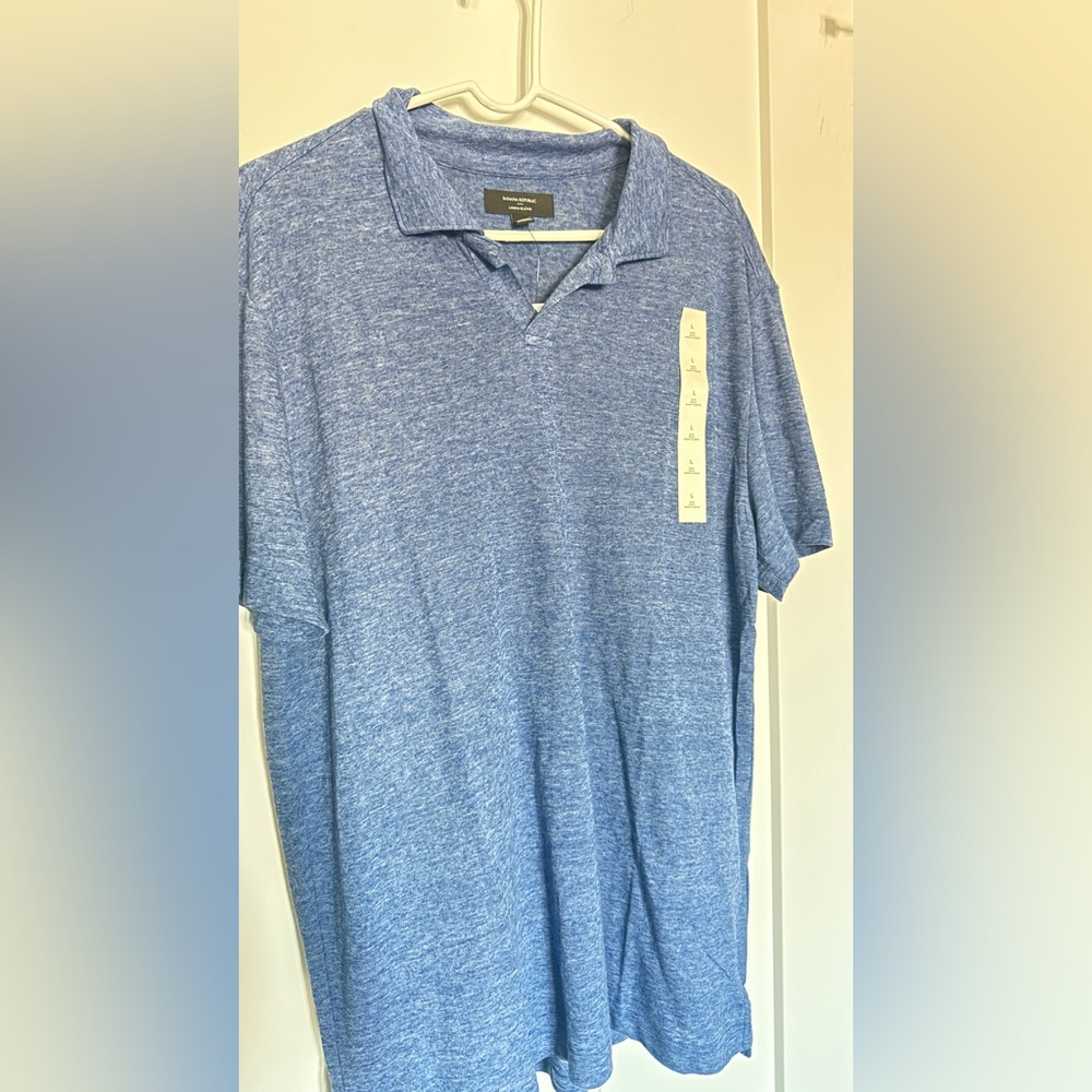 NWT Banana Republic Blue Heather Linen Polo Shirt